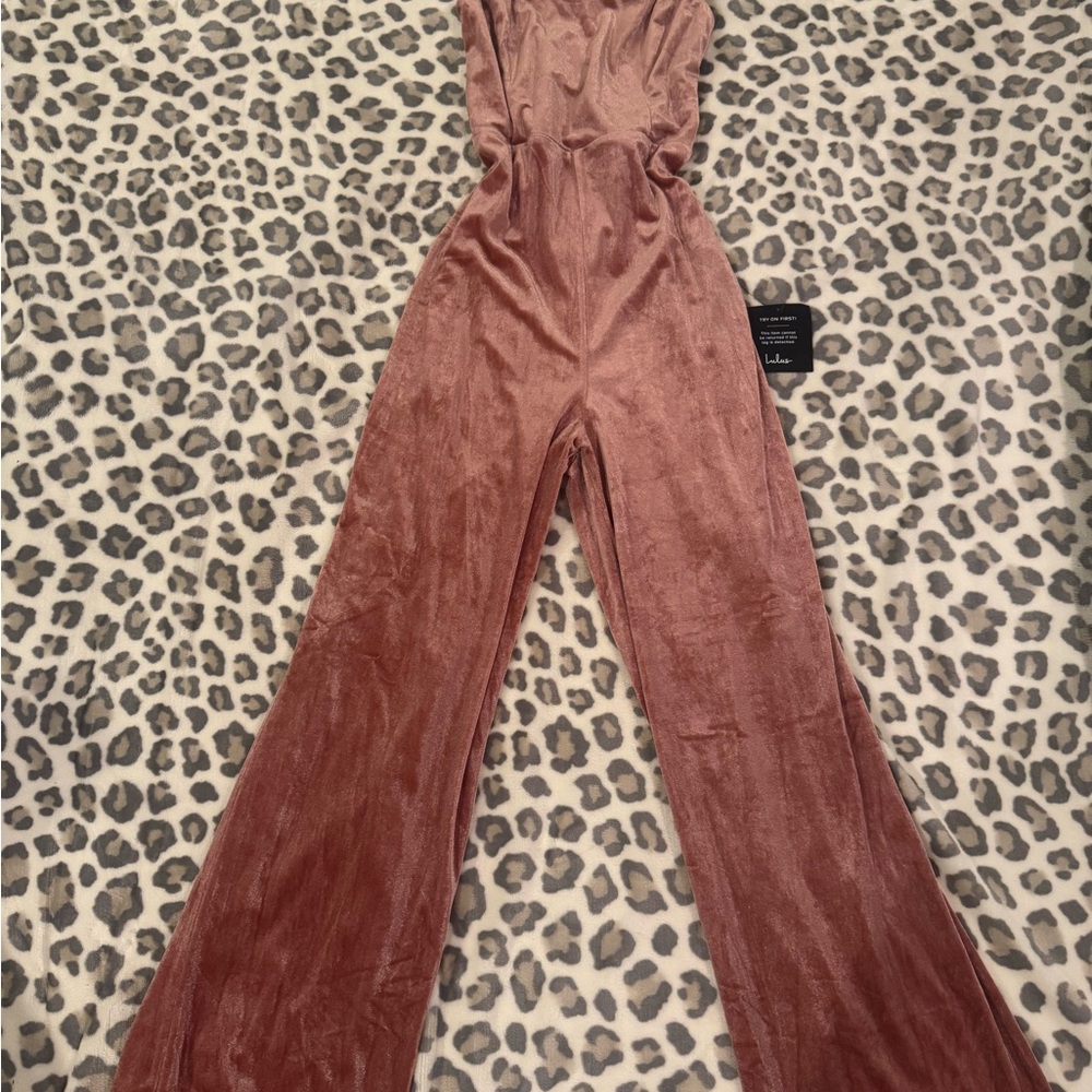 Velvet Wide-Leg Jumpsuit in Dusty Rose - Picture 3 of 6
